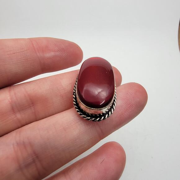 Sterling Silver Red Oval Earrings - Unique Gemstone Jewelry - Statement Earrings - Picture 5 of 7